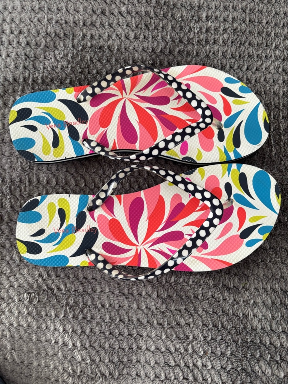 Vera Bradley Polka Dot Strap Floral Swirl Flip Flops - Pink, Red, Blue, Lime 7-8